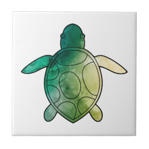 Sea Turtle green watercolor Ceramic Tile