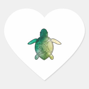 Sea Turtle green watercolor Heart Sticker