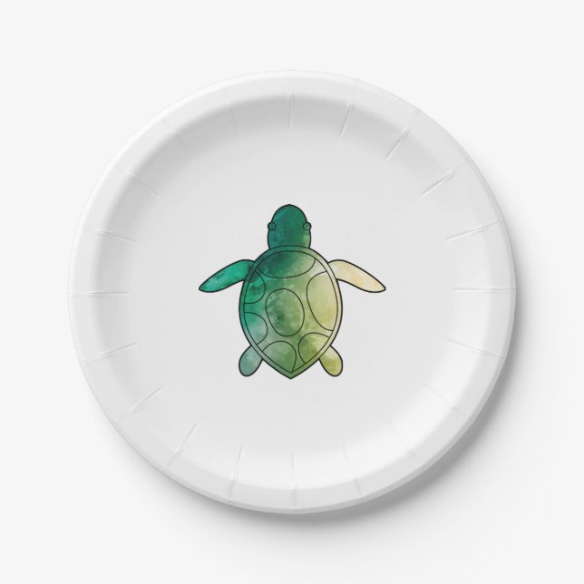Sea Turtle green watercolor Paper Plate (Front)