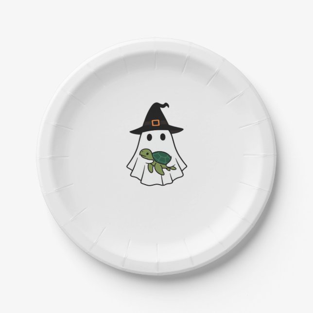 Sea Turtle Halloween Ghost Witch Hat Animal Lovers Paper Plate (Front)