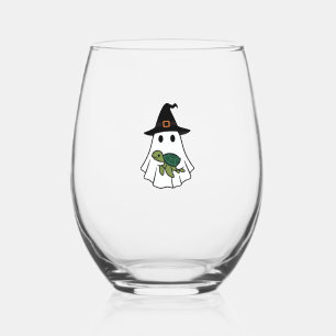 Sea Turtle Halloween Ghost Witch Hat Animal Lovers Stemless Wine Glass