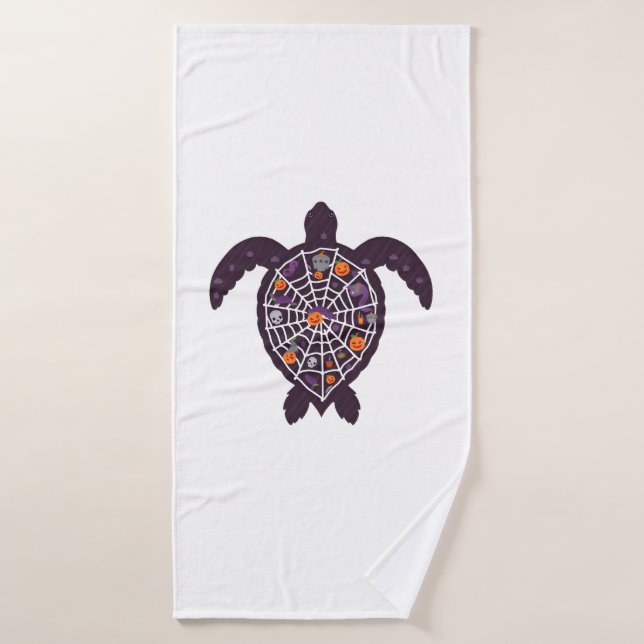 Sea Turtle Halloween Spider-web Pumpkin Ghost Hall Bath Towel (Bath Towel)