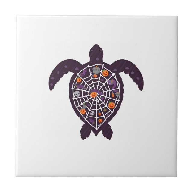 Sea Turtle Halloween Spider-web Pumpkin Ghost Hall Ceramic Tile (Front)