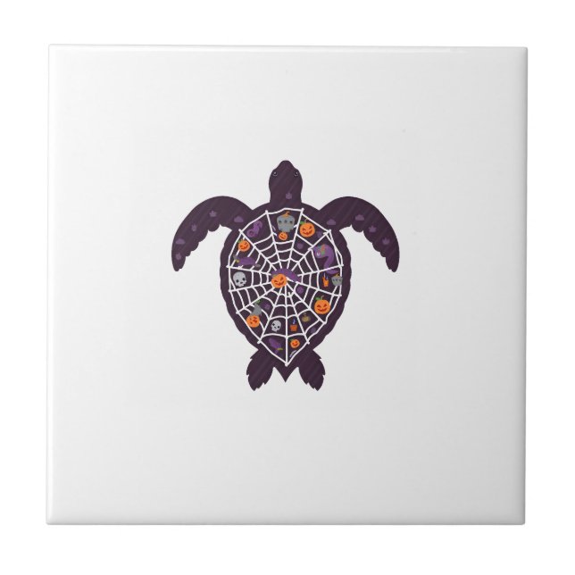 Sea Turtle Halloween Spider-web Pumpkin Ghost Hall Ceramic Tile (Front)