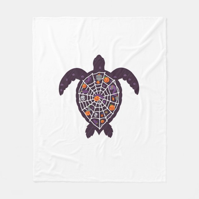 Sea Turtle Halloween Spider-web Pumpkin Ghost Hall Fleece Blanket (Front)