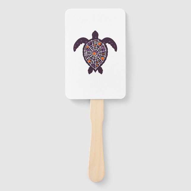 Sea Turtle Halloween Spider-web Pumpkin Ghost Hall Hand Fan (Front)