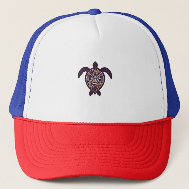Sea Turtle Halloween Spider-web Pumpkin Ghost Hall Trucker Hat (Front)