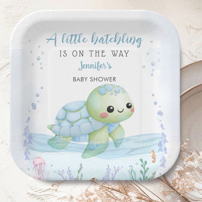 Sea Turtle Hatchling Boy Baby Shower Paper Paper Plate (Creator Uploaded)