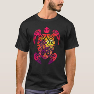 Sea Turtle Hawaiian Honu Tribal Sunset Palm Trees T-Shirt
