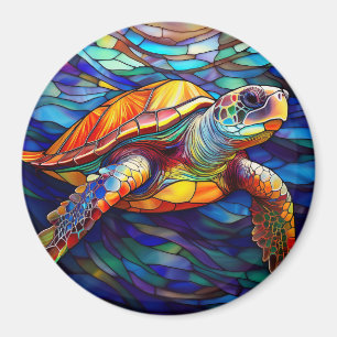 Sea turtle honu Stained glass art Magnet