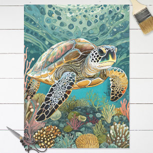 Sea Turtle in a Coral Reef Decoupage Tissue Paper