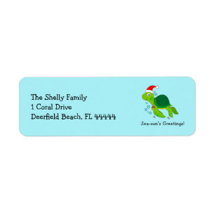 Sea Turtle in a Santa Hat Ocean Christmas Holiday  Return Address Label