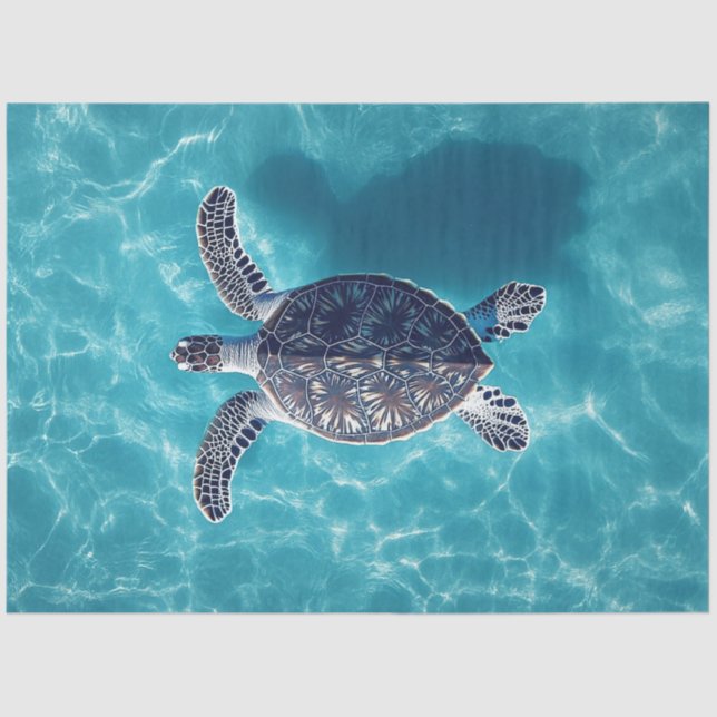 Sea Turtle in Beautiful Blue Water Decoupage Tissue Paper (Front)