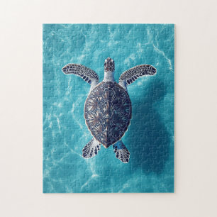 Sea Turtle in Beautiful Blue Water Jigsaw Puzzle