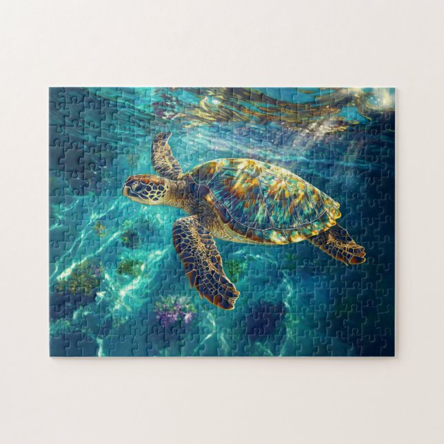 Sea Turtle in Beautiful Blue Water Jigsaw Puzzle (Horizontal)