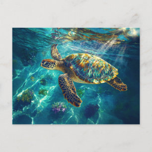 Sea Turtle in Beautiful Blue Water Postcard