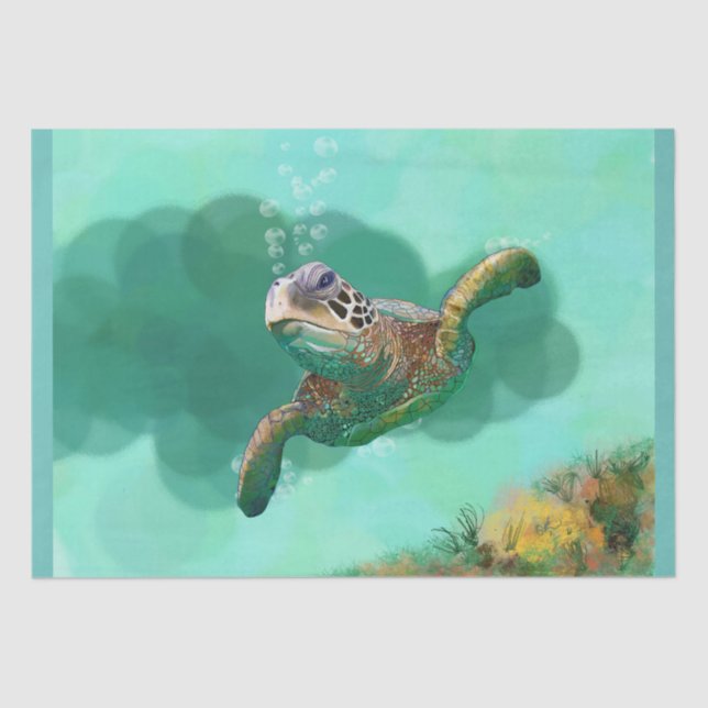 Sea Turtle in Bubbles Wrapping Paper Sheets Medium (Front)