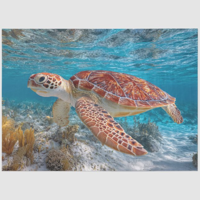 Sea Turtle in Clear Water Decoupage Tissue Paper (Front)