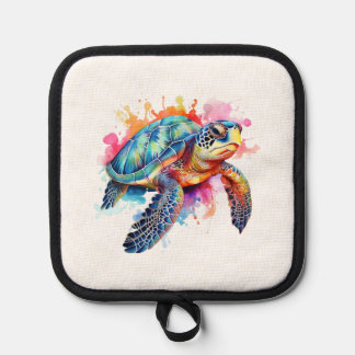 Sea Turtle in Colorful Watercolor Pot Holder