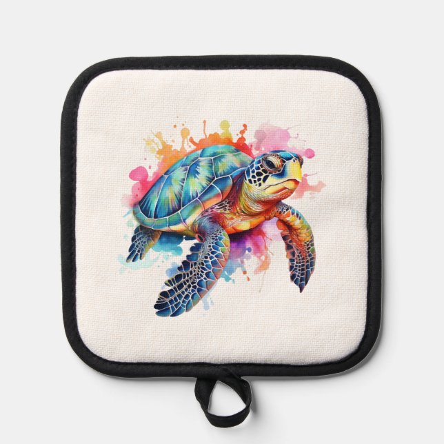 Sea Turtle in Colorful Watercolor Pot Holder (Front)