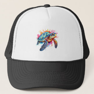 Sea Turtle in Colorful Watercolor Trucker Hat