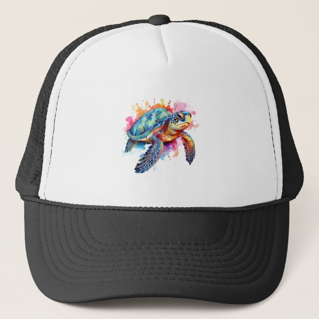 Sea Turtle in Colorful Watercolor Trucker Hat (Front)