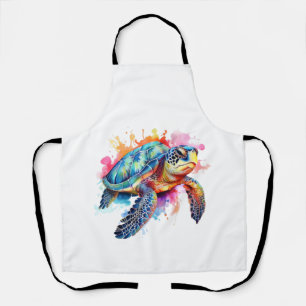 Sea Turtle in Colourful Watercolor Apron