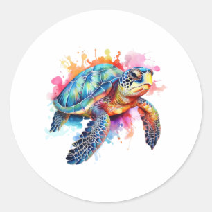 Sea Turtle in Colourful Watercolor Classic Round Sticker