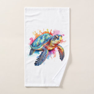 Sea Turtle in Colourful Watercolor Hand Towel