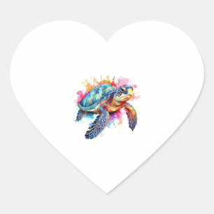 Sea Turtle in Colourful Watercolor Heart Sticker