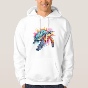 Sea Turtle in Colourful Watercolor Hoodie