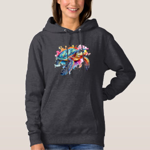 Sea Turtle in Colourful Watercolor Hoodie