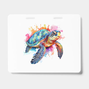 Sea Turtle in Colourful Watercolor ID Badge