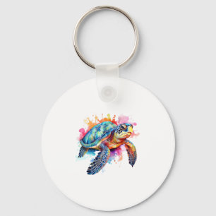Sea Turtle in Colourful Watercolor Key Ring