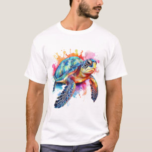 Sea Turtle in Colourful Watercolor T-Shirt