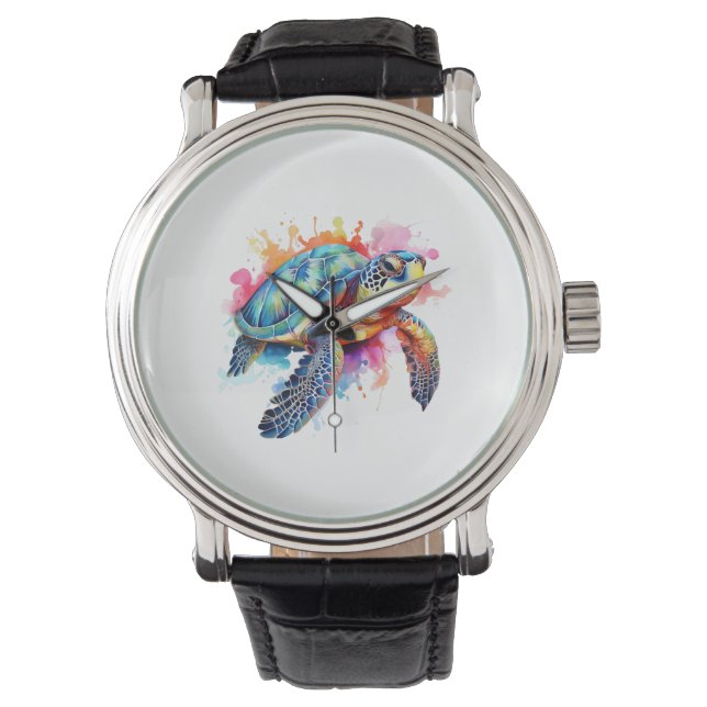 Sea Turtle in Colourful Watercolor Watch (Front)