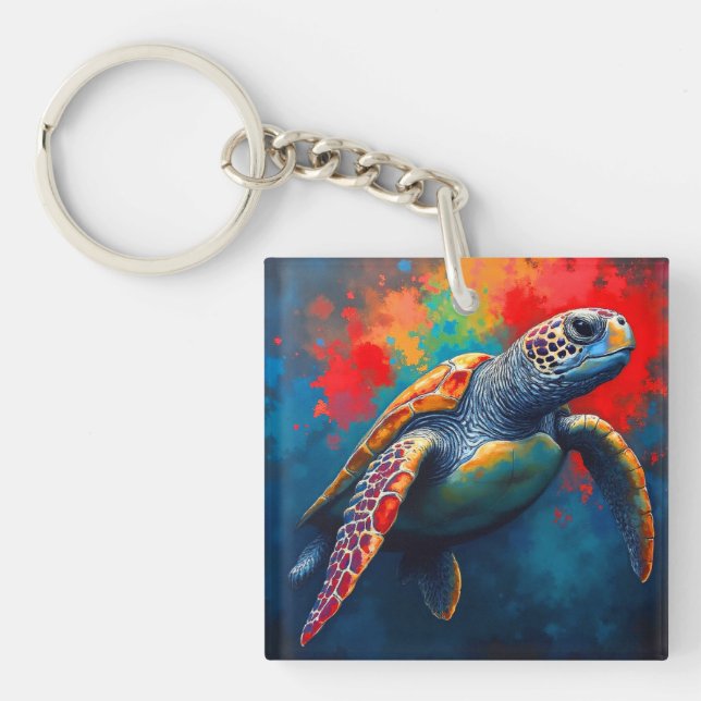 Sea Turtle in Deep Sea Key Ring (Front)
