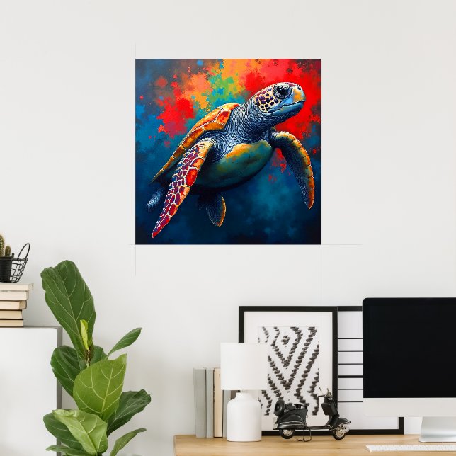 Sea Turtle in Deep Sea Poster (Home Office)