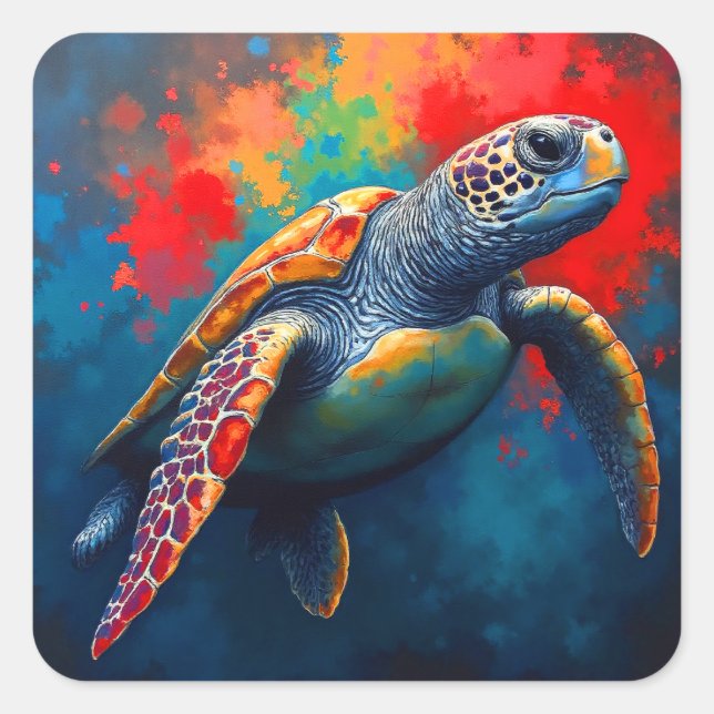 Sea Turtle in Deep Sea Square Sticker (Front)