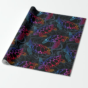 Sea turtle in psychedelic multicolor colors with w wrapping paper