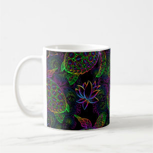 Sea turtle in psychedelic multicolor colours with coffee mug