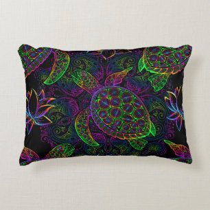 Sea turtle in psychedelic multicolor colours with decorative cushion