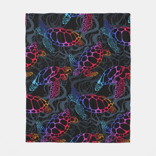 Sea turtle in psychedelic multicolor colours with  fleece blanket (Front)