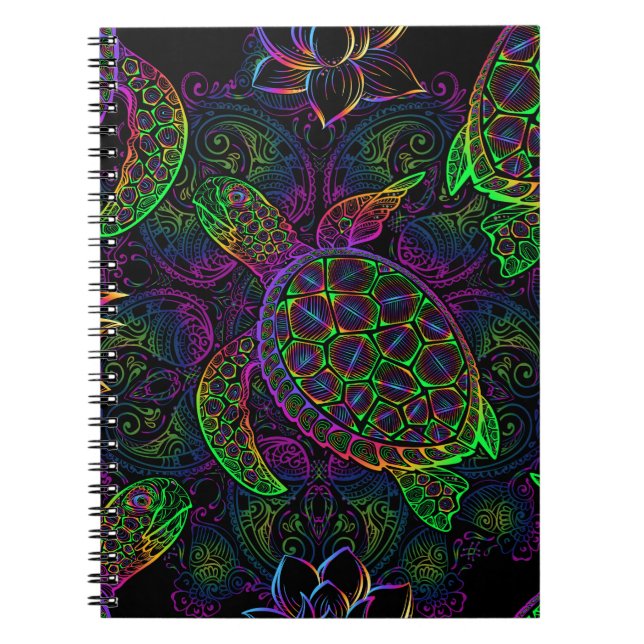 Sea turtle in psychedelic multicolor colours with  notebook (Front)