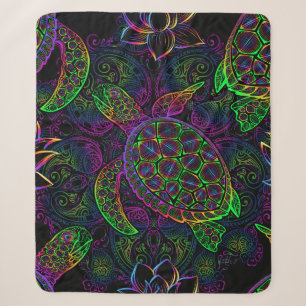 Sea turtle in psychedelic multicolor colours with sherpa blanket