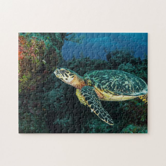 Sea Turtle in the Blue Ocean and Marine Life  Jigsaw Puzzle (Horizontal)