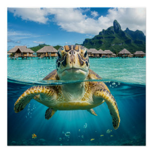 Sea Turtle in Tropical Paradise Poster
