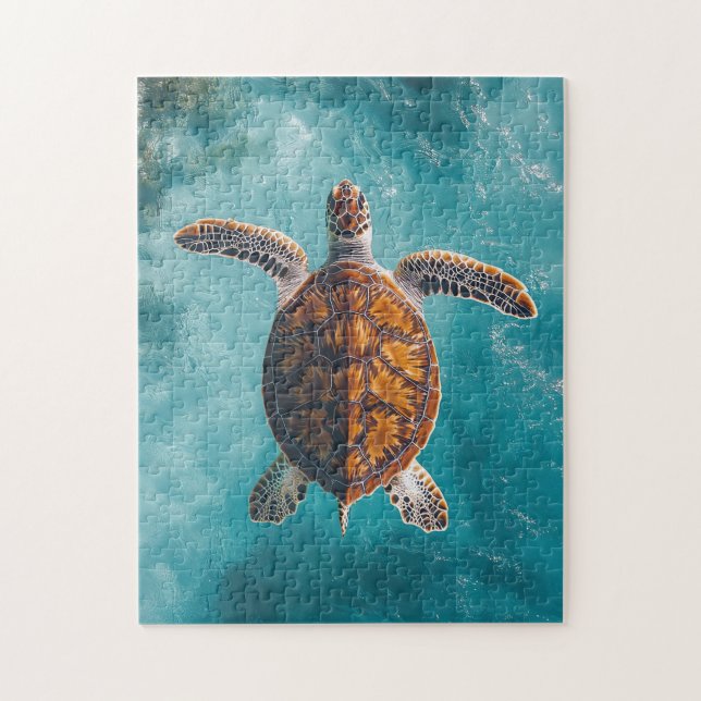 Sea Turtle in Turquoise Ocean Jigsaw Puzzle (Vertical)