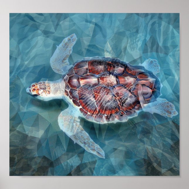 Sea Turtle In Turquoise Waves Poster (Front)