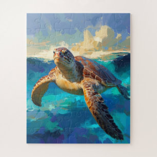 Sea Turtle in Vibrant Ocean Painting Jigsaw Puzzle